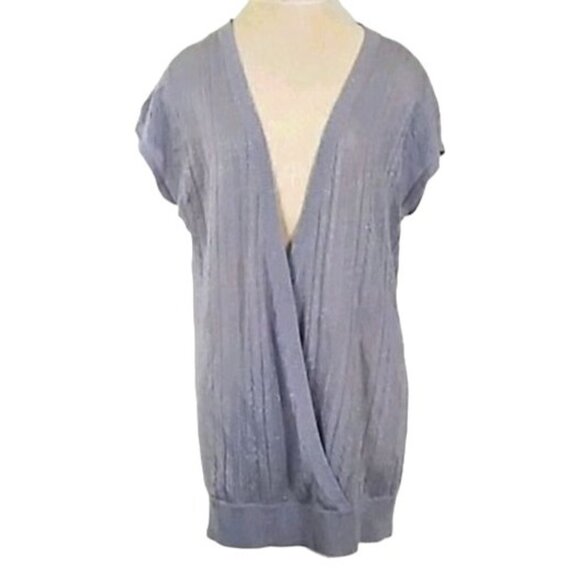 Xhilaration Silver Gray Metallic Knit Open Front Cap Sleeve Sweater Top Size XXL - Picture 2 of 8